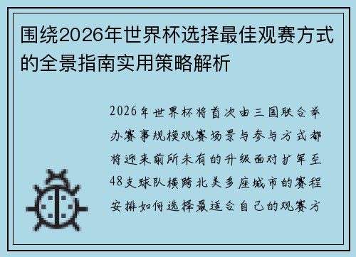 围绕2026年世界杯选择最佳观赛方式的全景指南实用策略解析 围绕2026年世界杯选择最佳观赛方式的全景指南实用策略解析